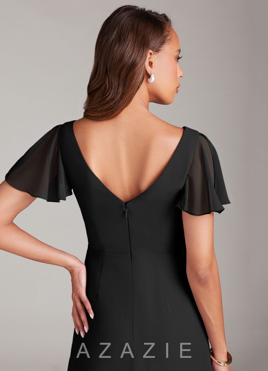 Azazie Soren Black A-Line Ruched Chiffon Dress black