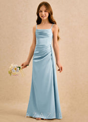 Azazie Shyla Girls Formal Sky Blue Sheath Pleated Stretch Satin Dress sky_blue