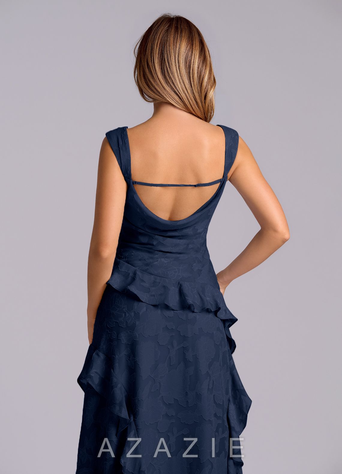 Azazie Sloane Dark Navy A-Line Sweetheart Neckline Floral Burnout Dress dark_navy