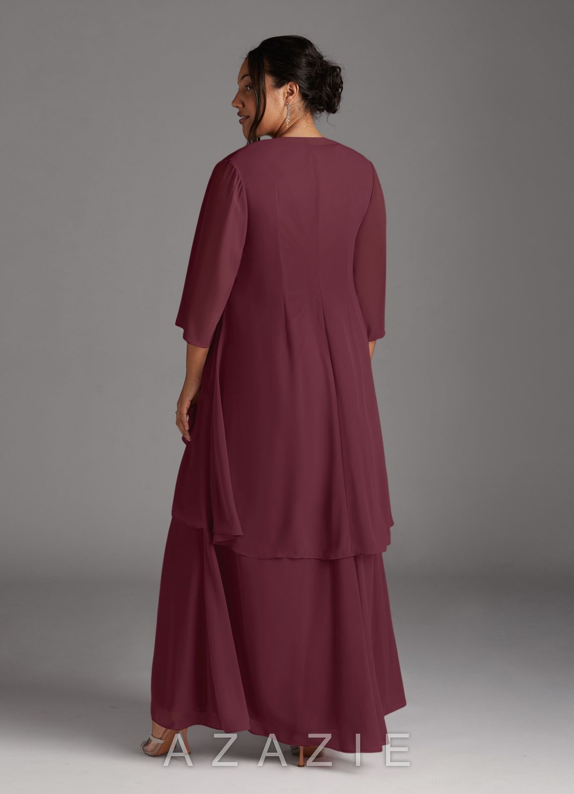 Azazie Manuella Cabernet A-Line V-Neck Pleated Chiffon Dress cabernet