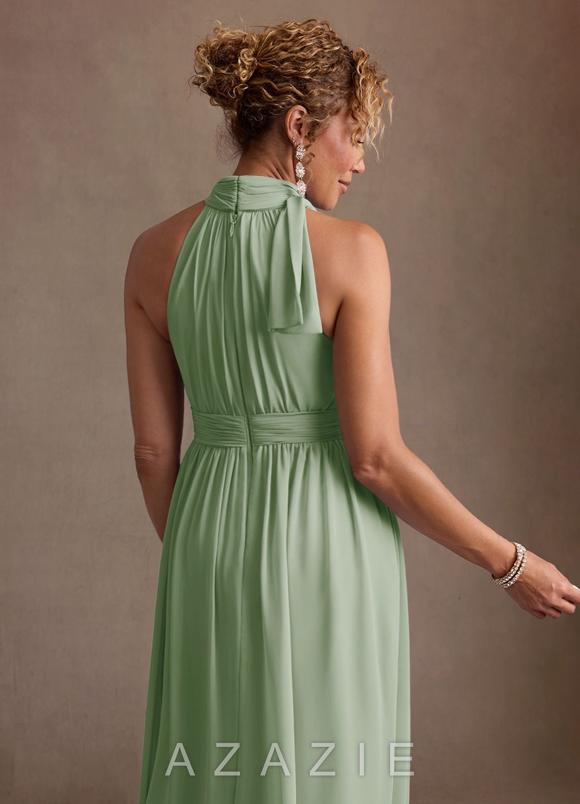 Azazie Antoinette Dusty Sage A-Line Pleated Chiffon Dress dusty_sage
