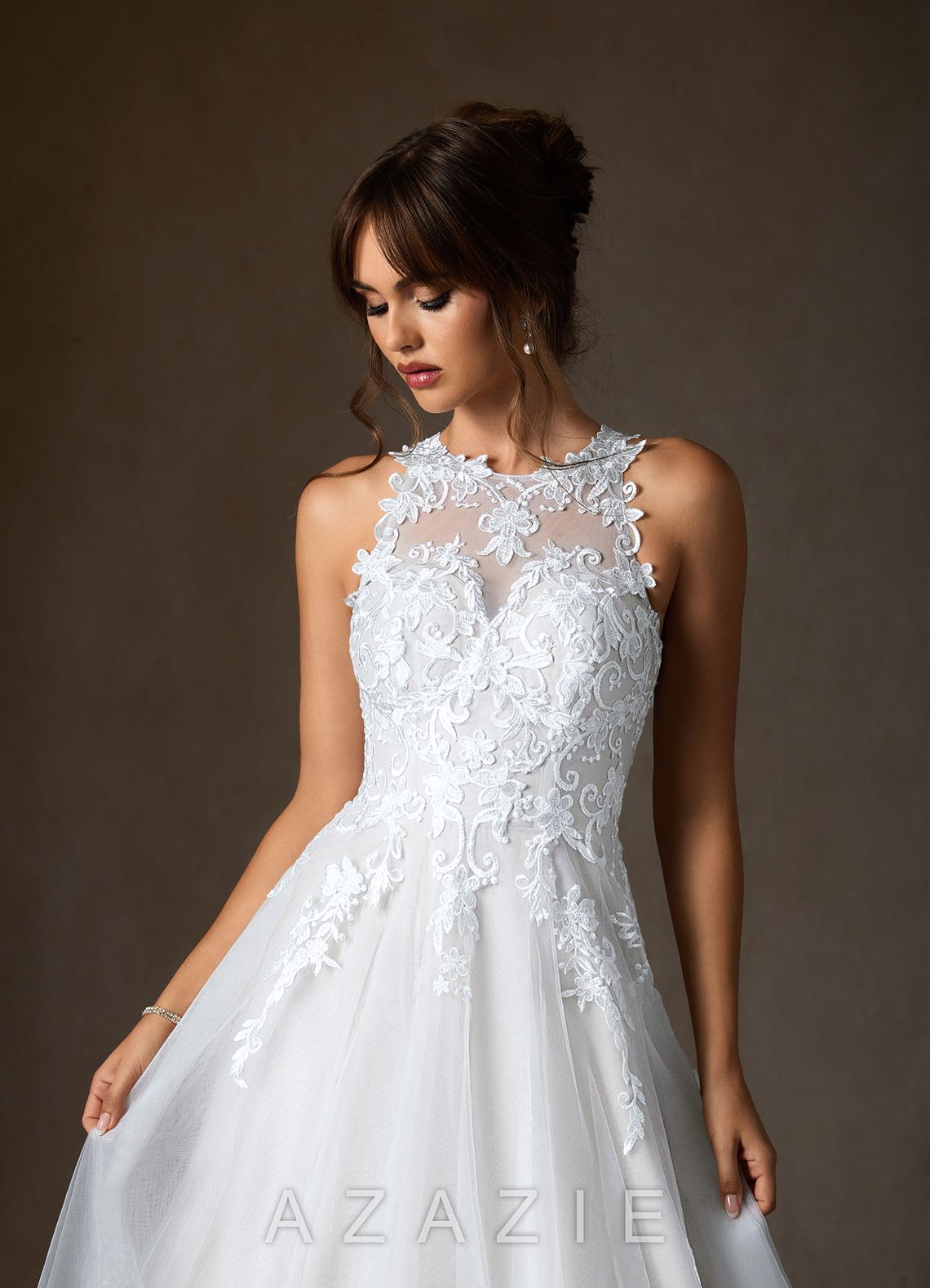Azazie Melrose Diamond White A-Line Sweetheart Neckline Lace Dress diamond_white