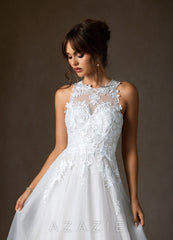 Azazie Melrose Diamond White A-Line Sweetheart Neckline Lace Dress diamond_white