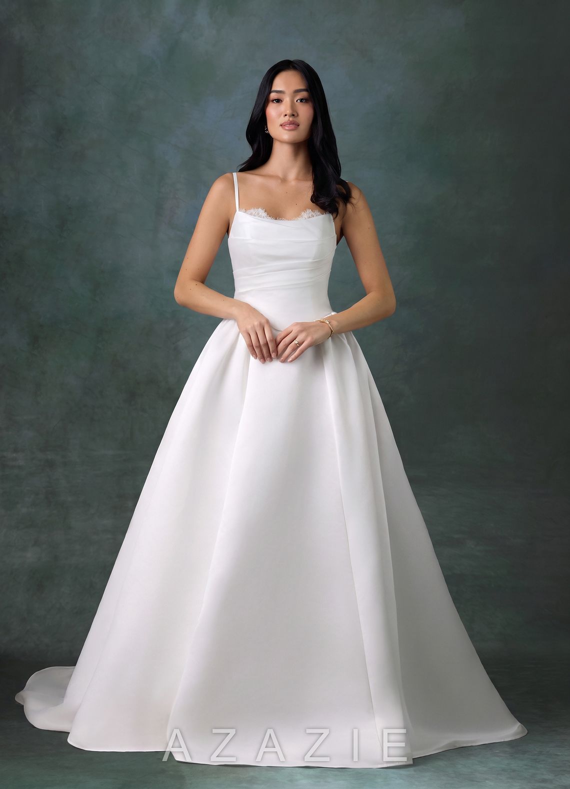 Azazie Melinda Diamond White Ball-Gown Strapless Satin Dress diamond_white