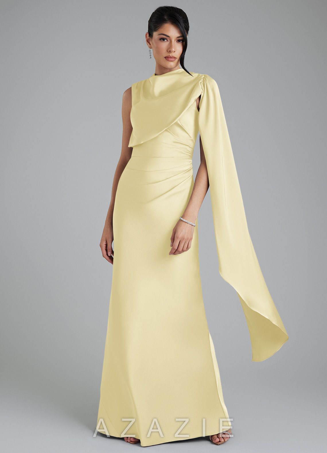 Azazie Taj Lemon Sorbet Mermaid Corset Stretch Satin Dress lemon_sorbet