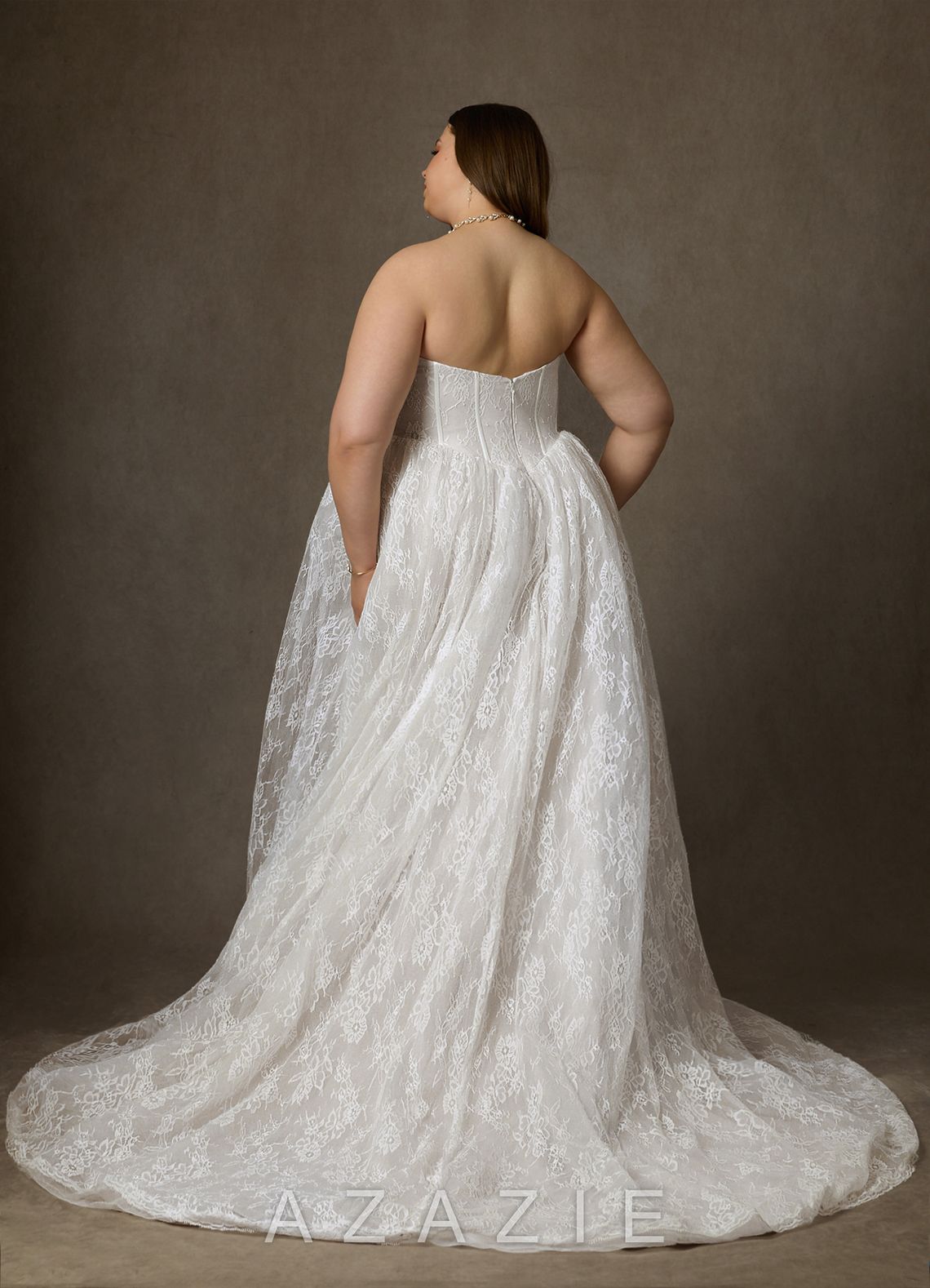 Azazie Demetria Diamond White Ball-Gown Strapless Lace Dress