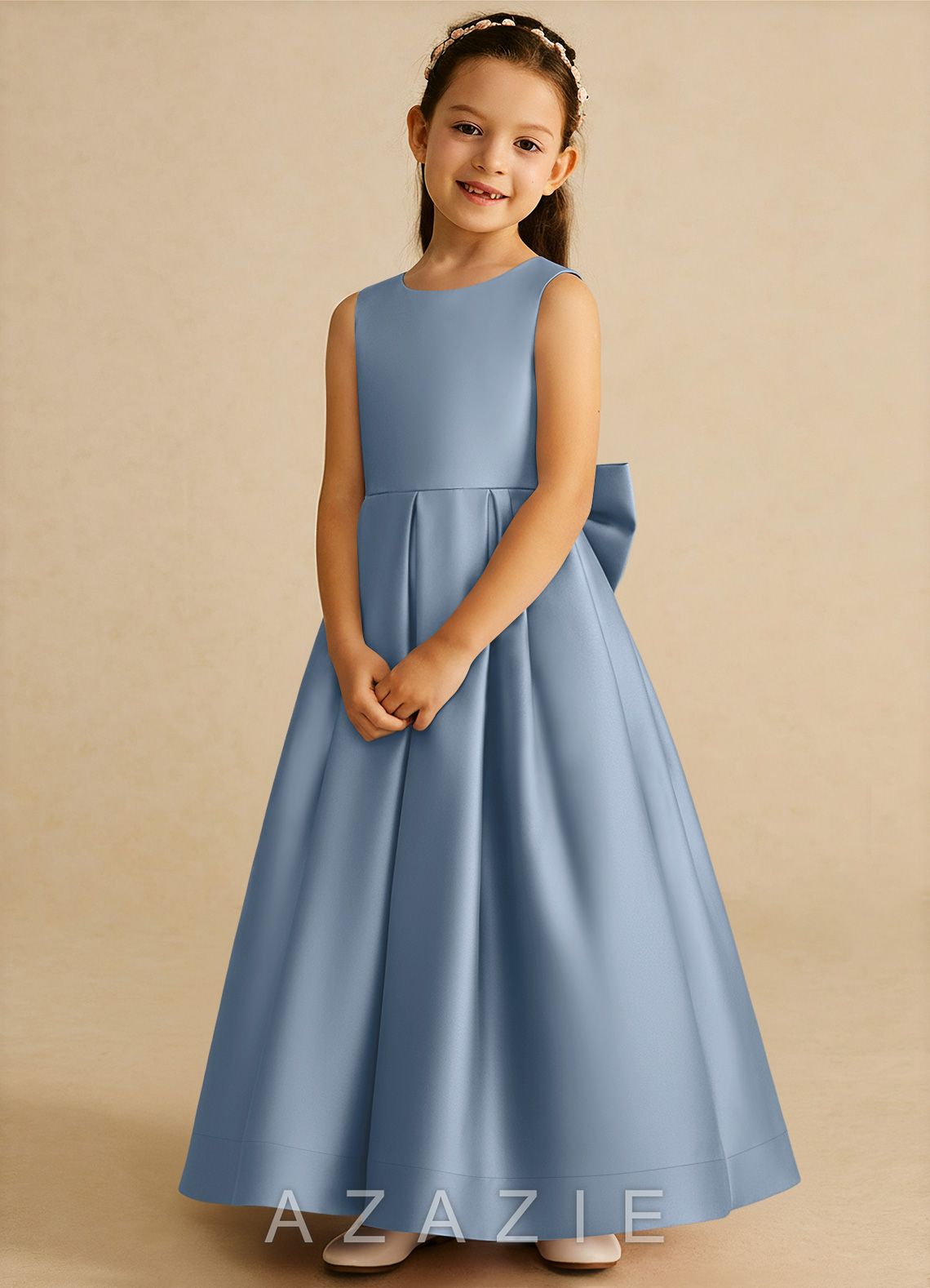 Azazie Cailee Dusty Blue Ball-Gown Pleated Matte Satin Dress dusty_blue