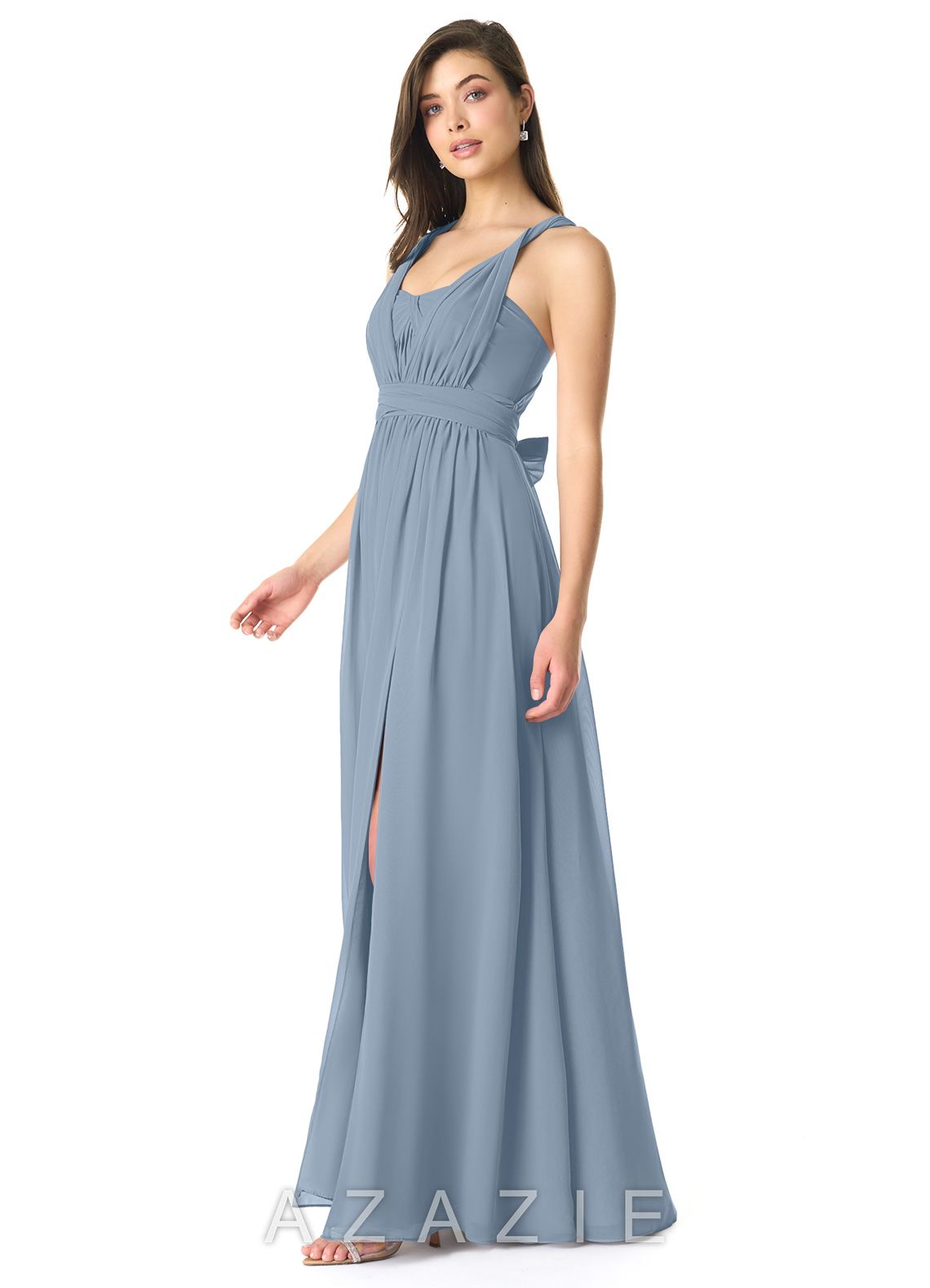 Azazie Olani Dusty Blue A-Line One Shoulder Chiffon Convertible Dress dusty_blue