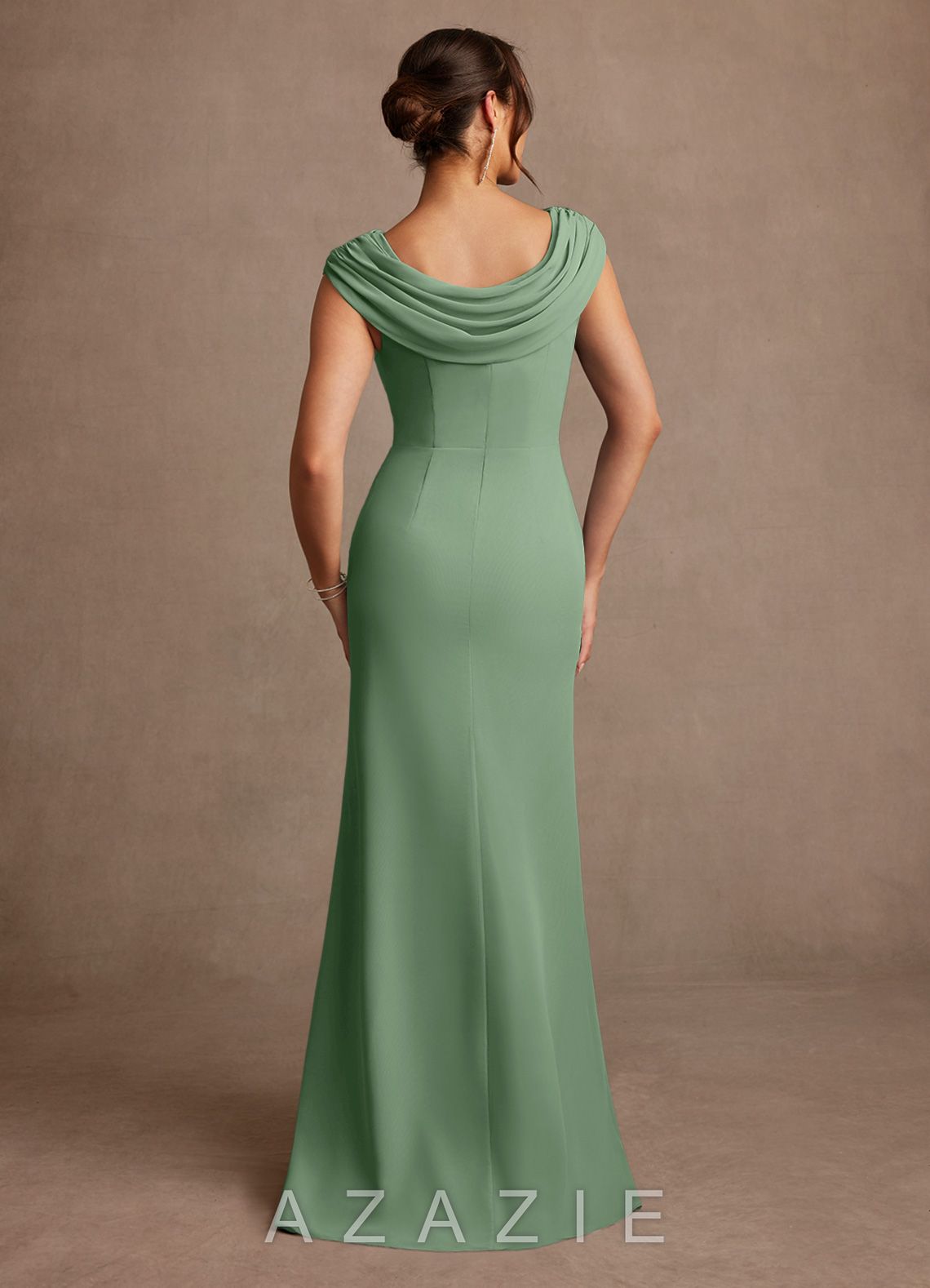 Azazie Irvine Matcha A-Line Pleated Chiffon Dress matcha