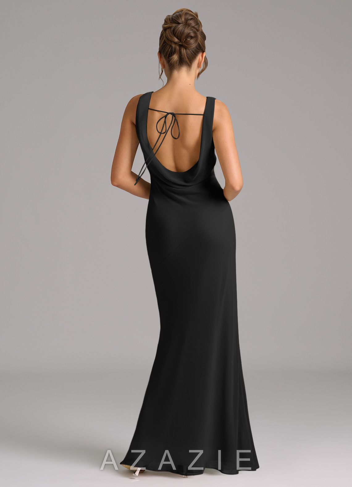 Azazie Rylina Black Mermaid Pleated Chiffon Dress black