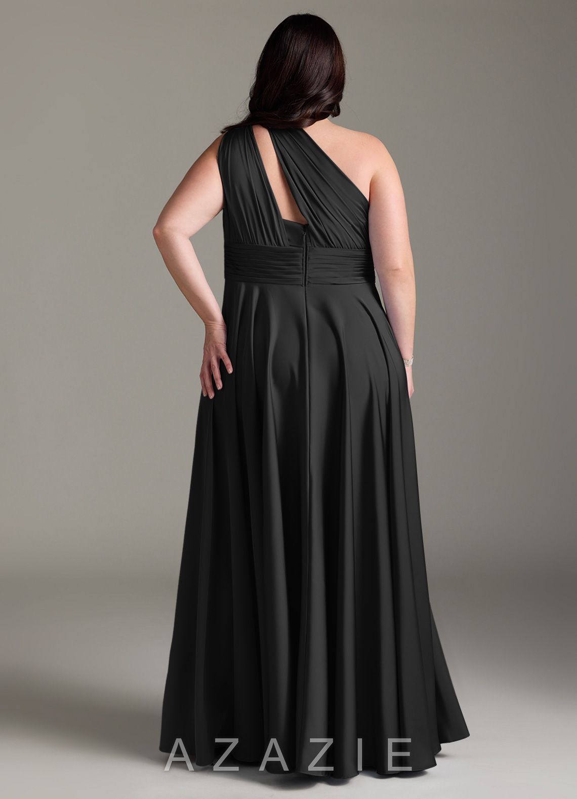 Azazie Charlize Black A-Line One Shoulder Stretch Satin Dress black
