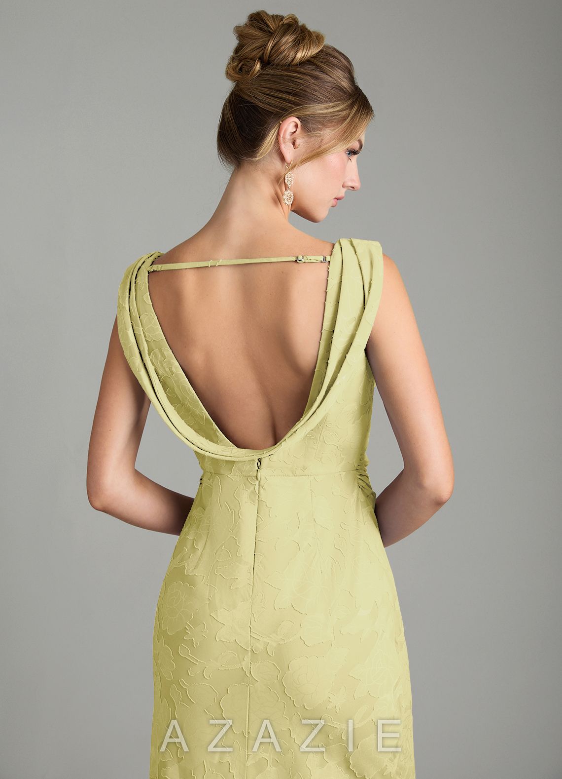 Azazie Kieryn Lemon Sorbet Mermaid Pleated Floral Burnout Dress lemon_sorbet
