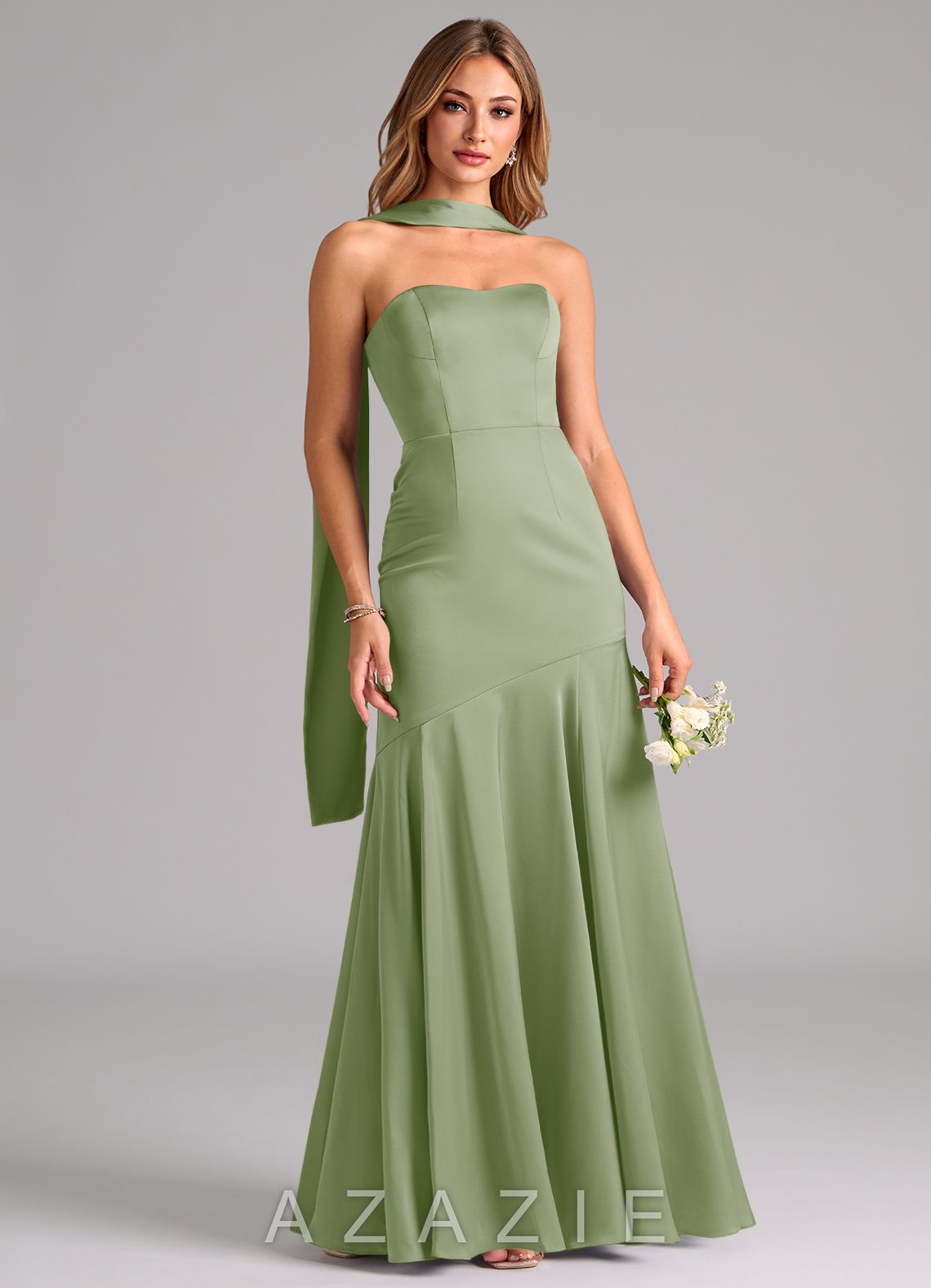 Azazie Shiloh Dusty Sage Mermaid Strapless Stretch Satin Convertible Dress dusty_sage