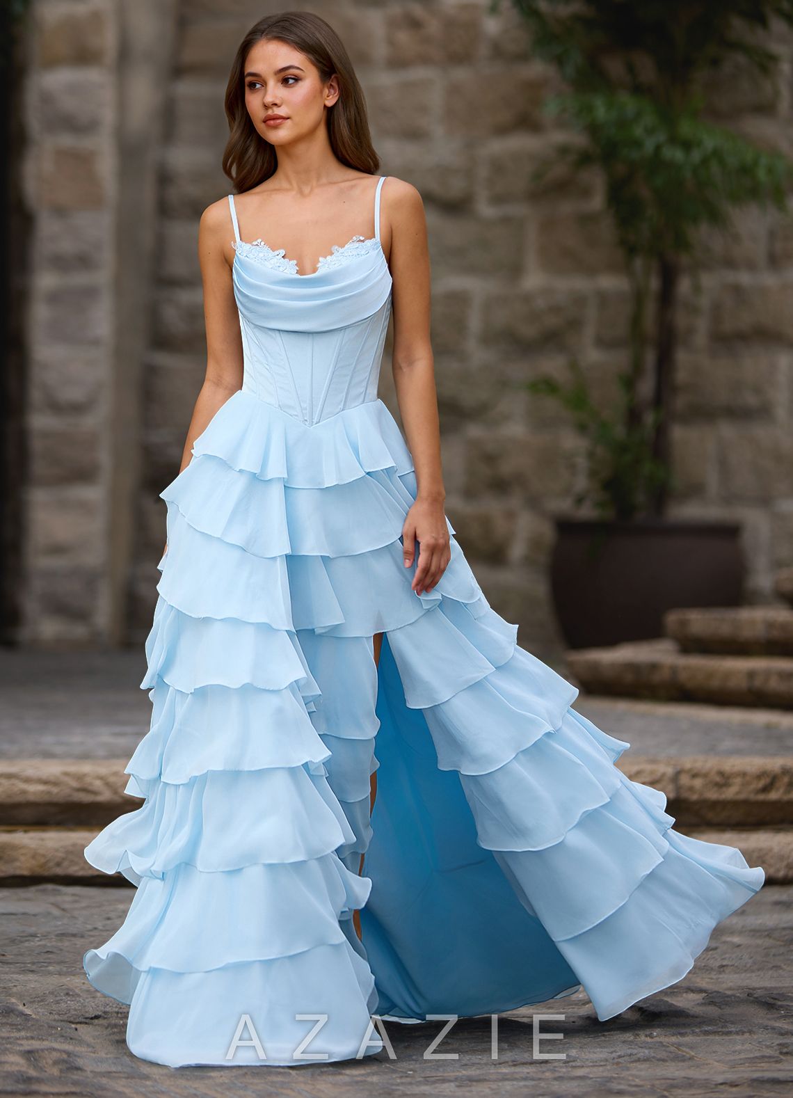 Floralace Sky Blue Ruffled A-line Prom Dress  sp_sky_blue_#111401