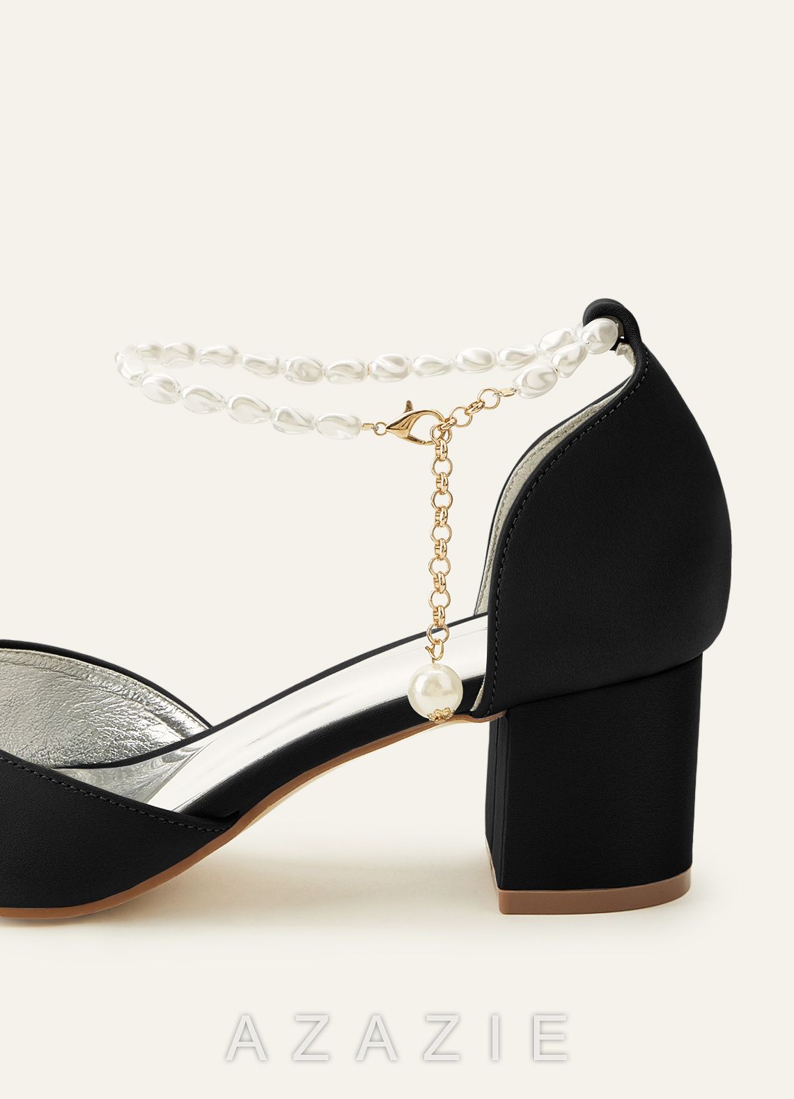 Matching Color Pearl Embellished Pointed Toe Matte Satin Block Heel Pumps Bow We