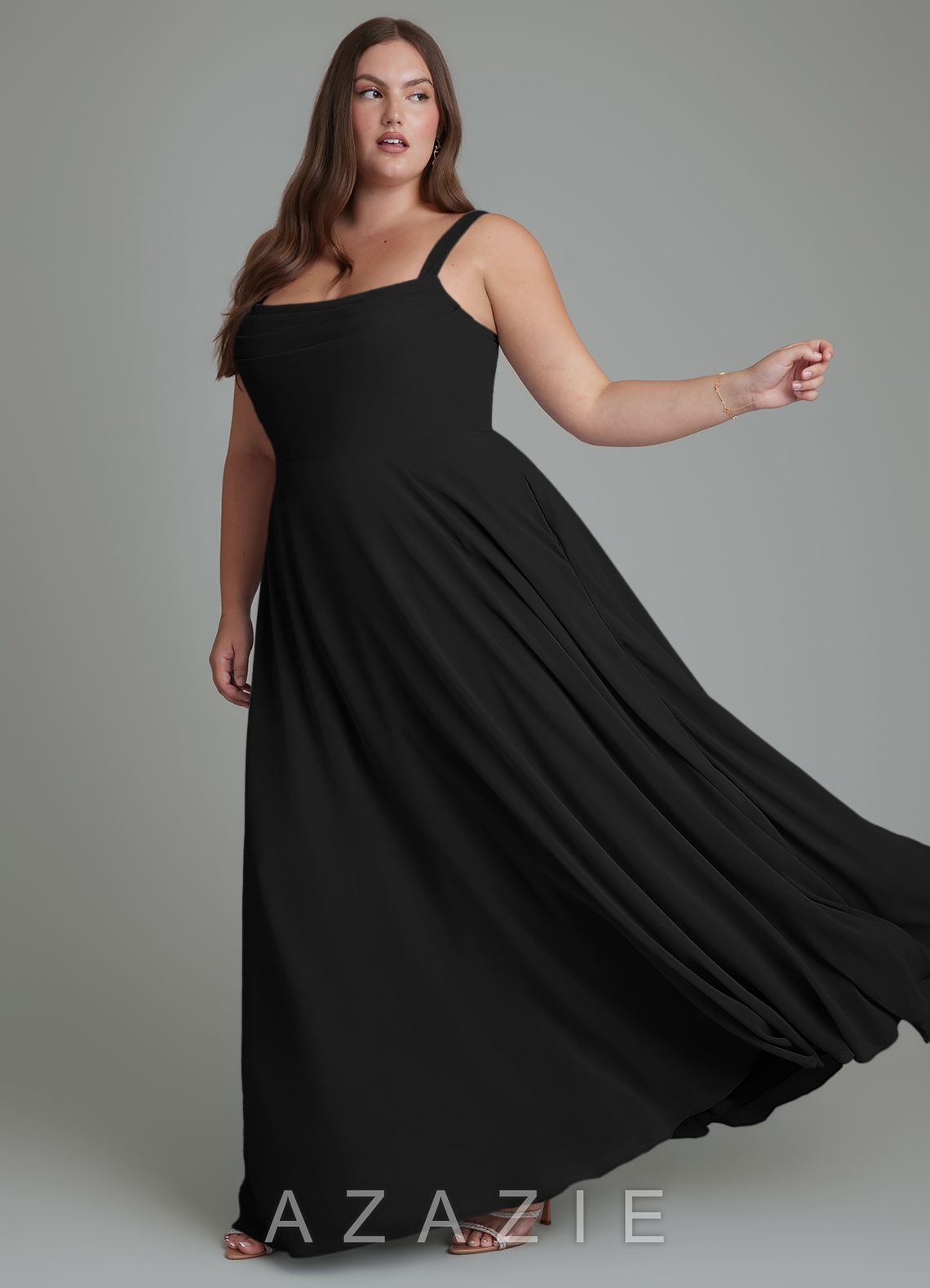 Azazie Shaude Black A-Line Pleated Chiffon Dress black