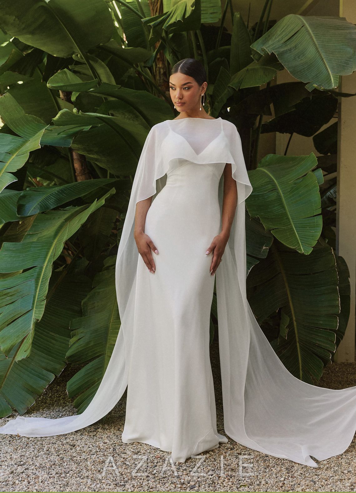 Azazie Caity Diamond White Fit and Flare Crepe Back Satin Dress diamond_white