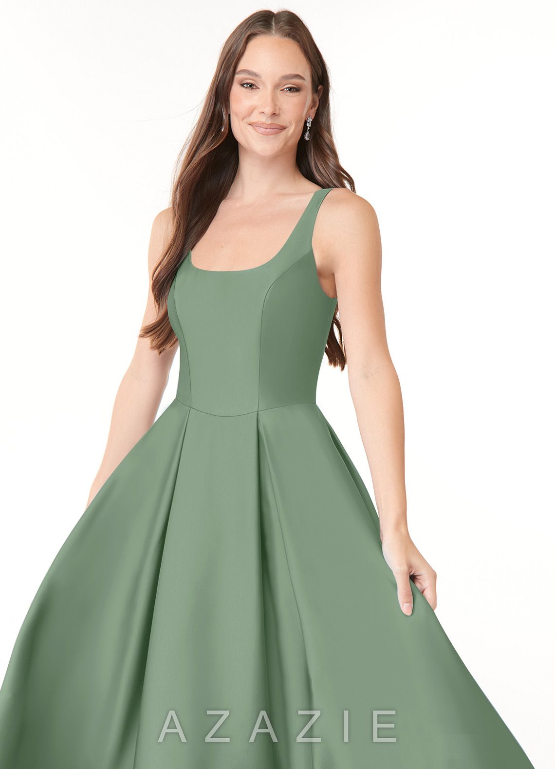 Azazie Neve Matcha Ball-Gown with Pockets Stretch Satin Dress matcha