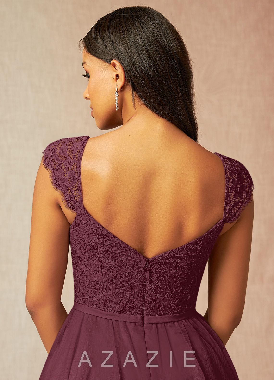 Azazie Luxi Cabernet A-Line Pleated Tulle Dress cabernet