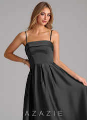 Azazie Lucienne Black A-Line Strapless Stretch Satin Convertible Dress black