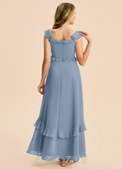 Azazie Mimi Junior Dusty Blue A-Line Ruched Chiffon Dress