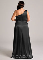 Azazie Brooke Black A-Line One Shoulder Metallic Satin Dress black