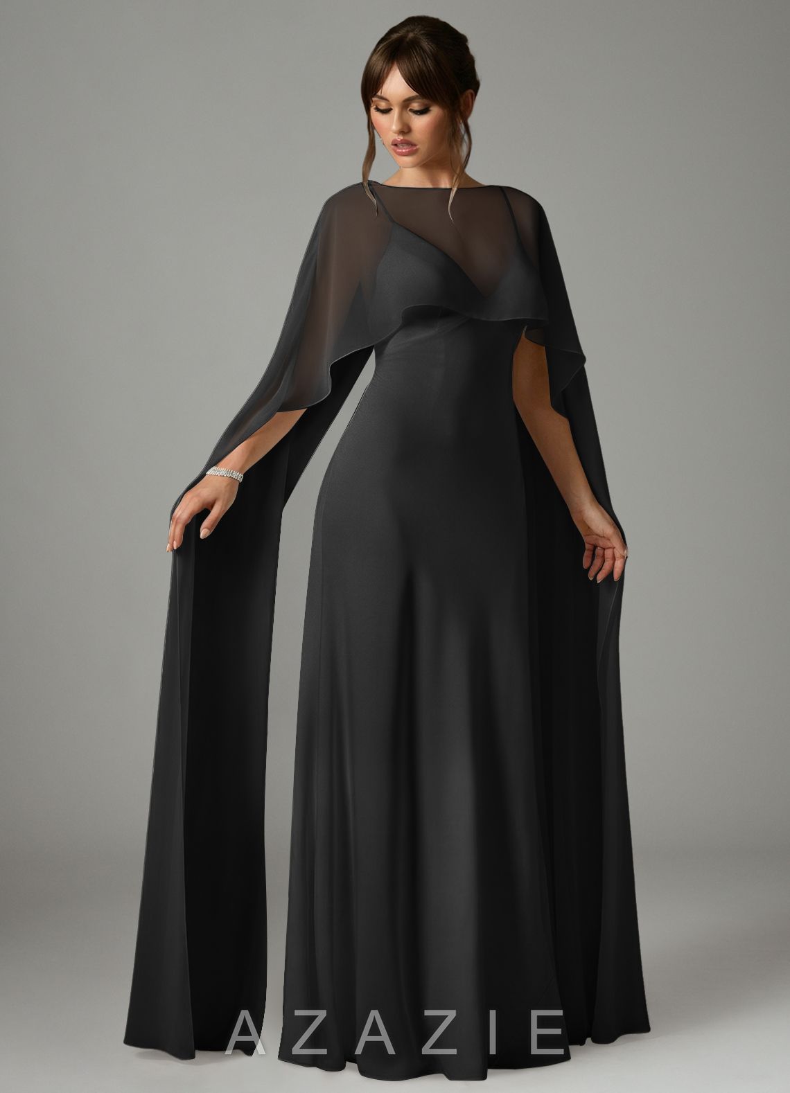 Azazie Stefania Black A-Line Stretch Satin Dress black