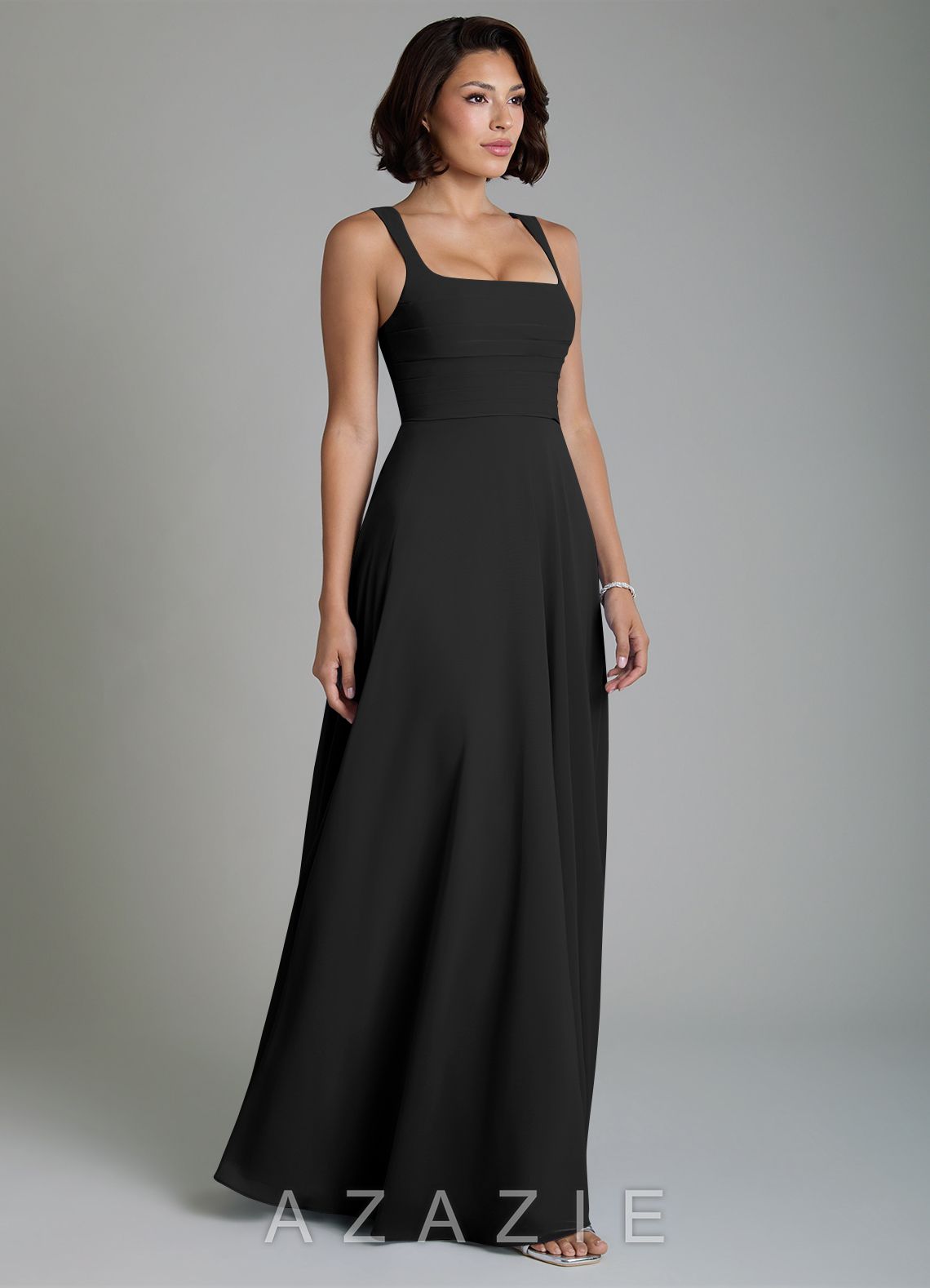 Azazie Azaria Black A-Line Corset Chiffon Dress black