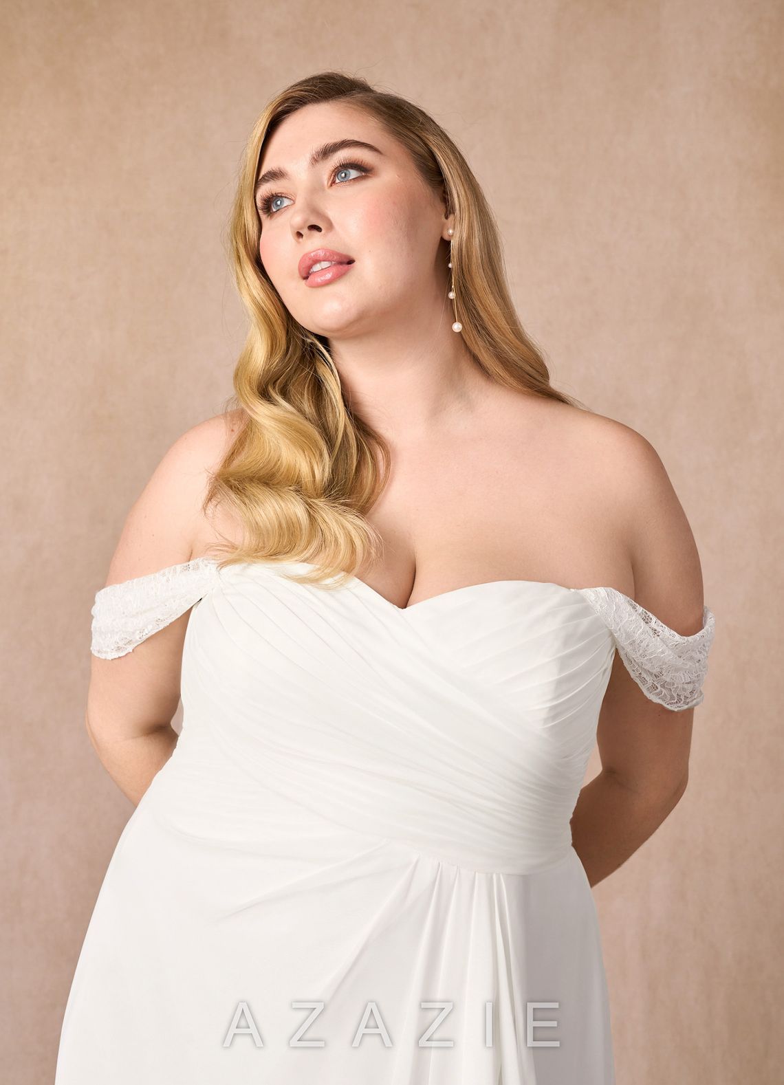 Azazie Zadie Wedding Dress Diamond White A-Line Off the Shoulder Chiffon Dress diamond_white