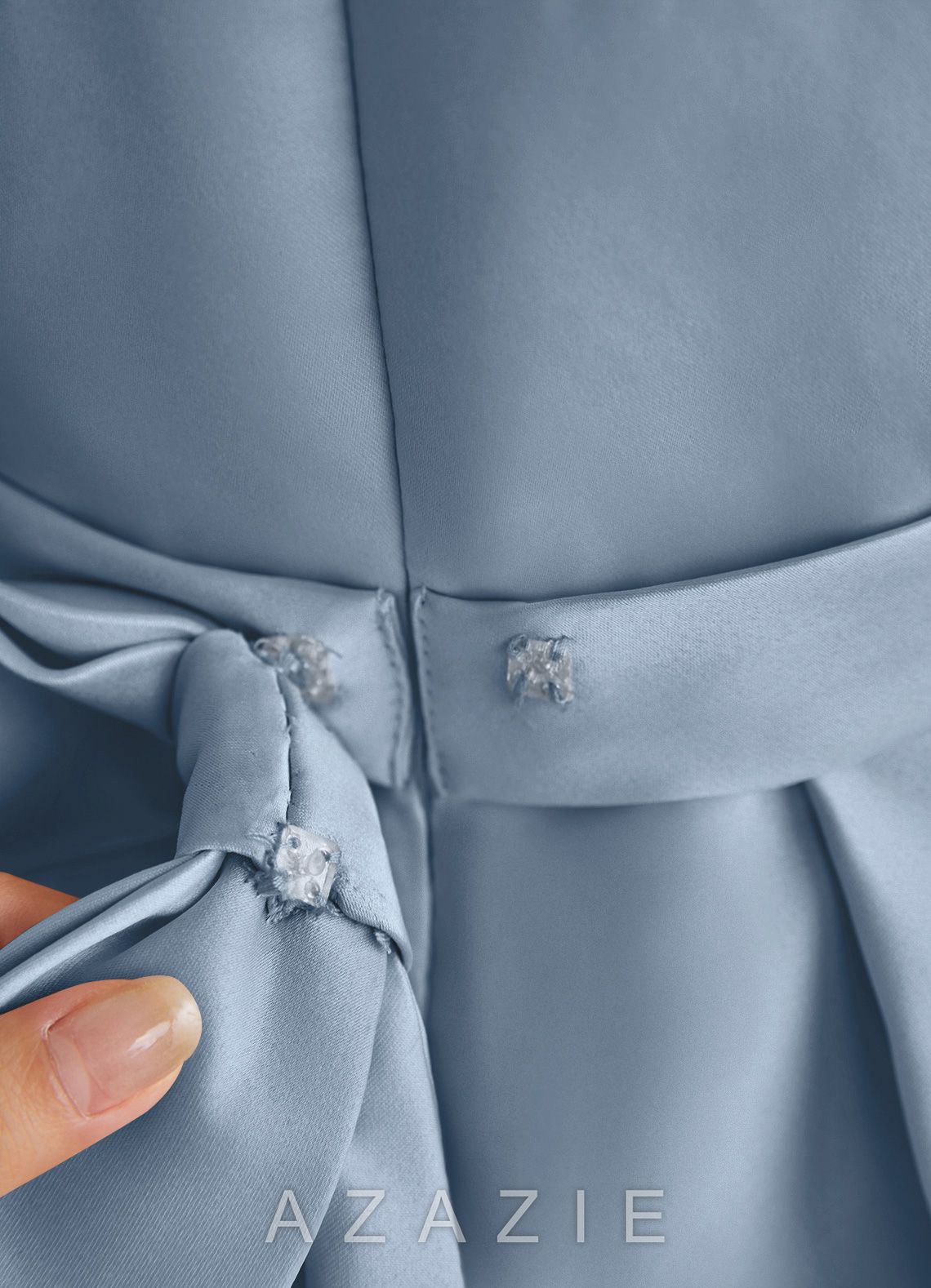 Azazie Princess Dusty Blue A-Line Pleated Matte Satin Dress dusty_blue