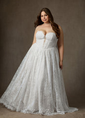 Azazie Lorena Diamond White A-Line Strapless Lace Dress