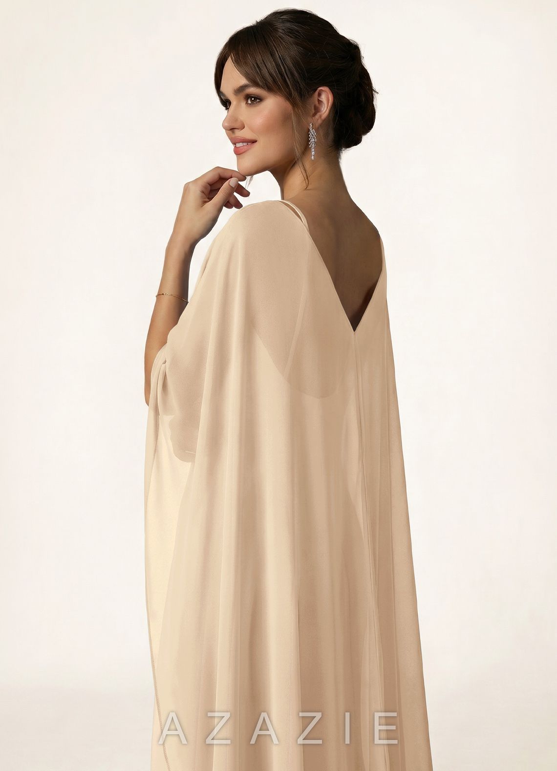 Azazie Knot-Front Chiffon Long Cape