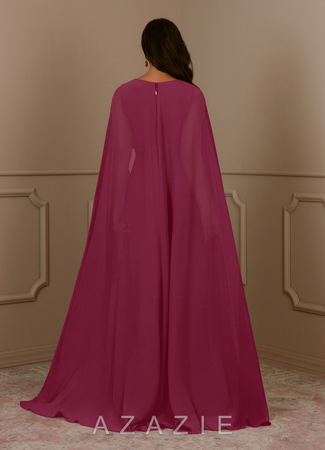 Azazie Isa Mulberry A-Line V-Neck Pleated Chiffon Dress mulberry