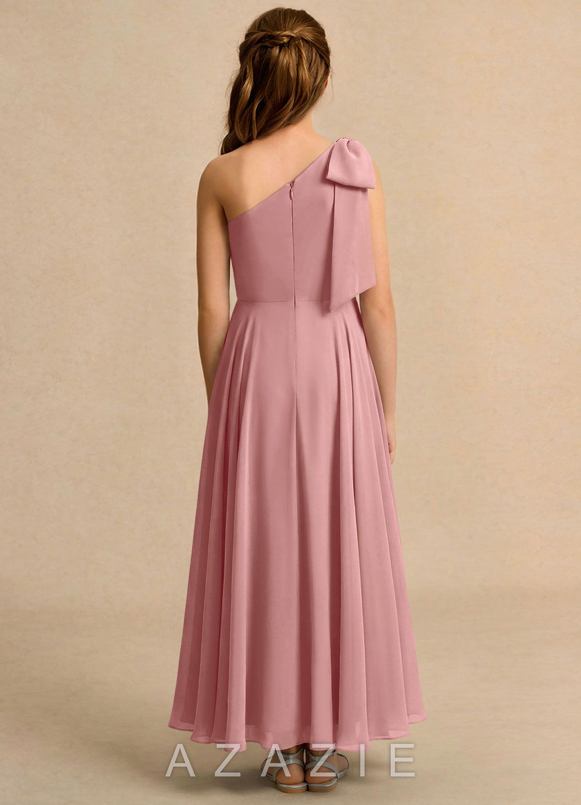 Azazie Guppy Girls Formal Dusty Rose A-Line One Shoulder Chiffon Dress dusty_rose