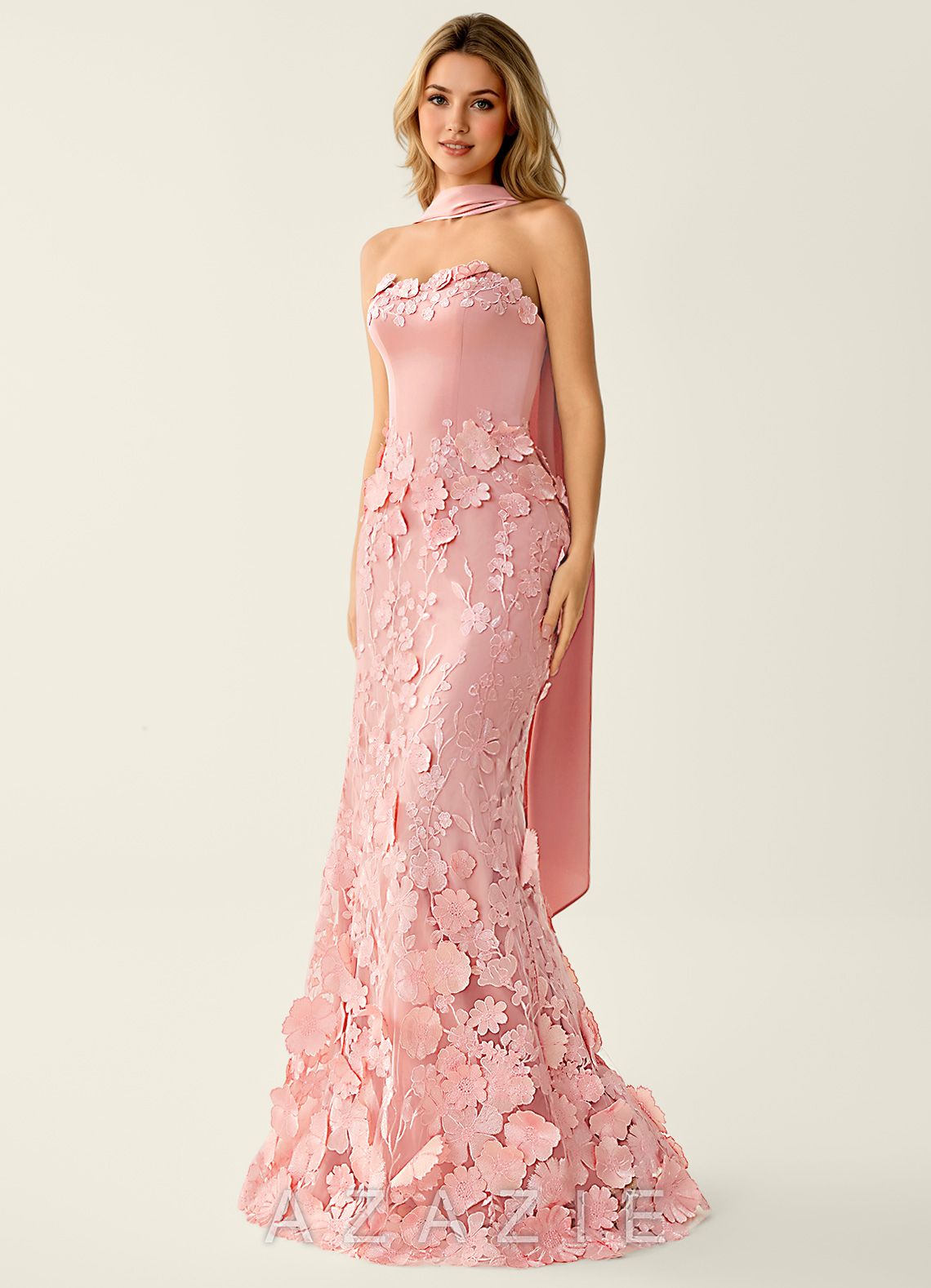 Wrensincia Pink 3D Flower Lace Satin Prom Dress  sp_pink_#pk437
