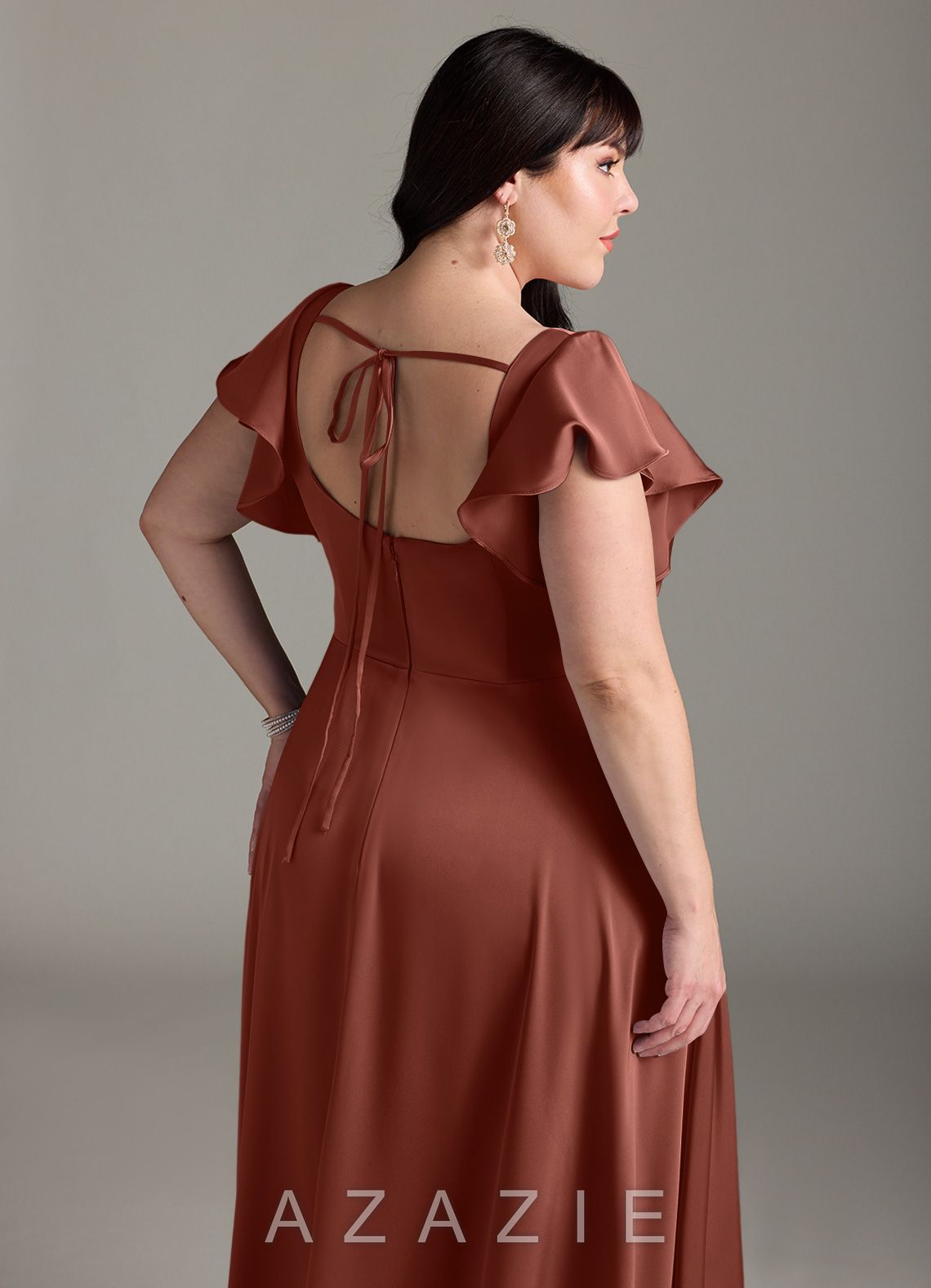 Azazie Bondi Auburn A-Line Bow Stretch Satin Dress auburn