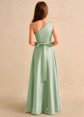 Azazie Puddles Girls Formal Dusty Sage A-Line One Shoulder Matte Satin Dress dusty_sage