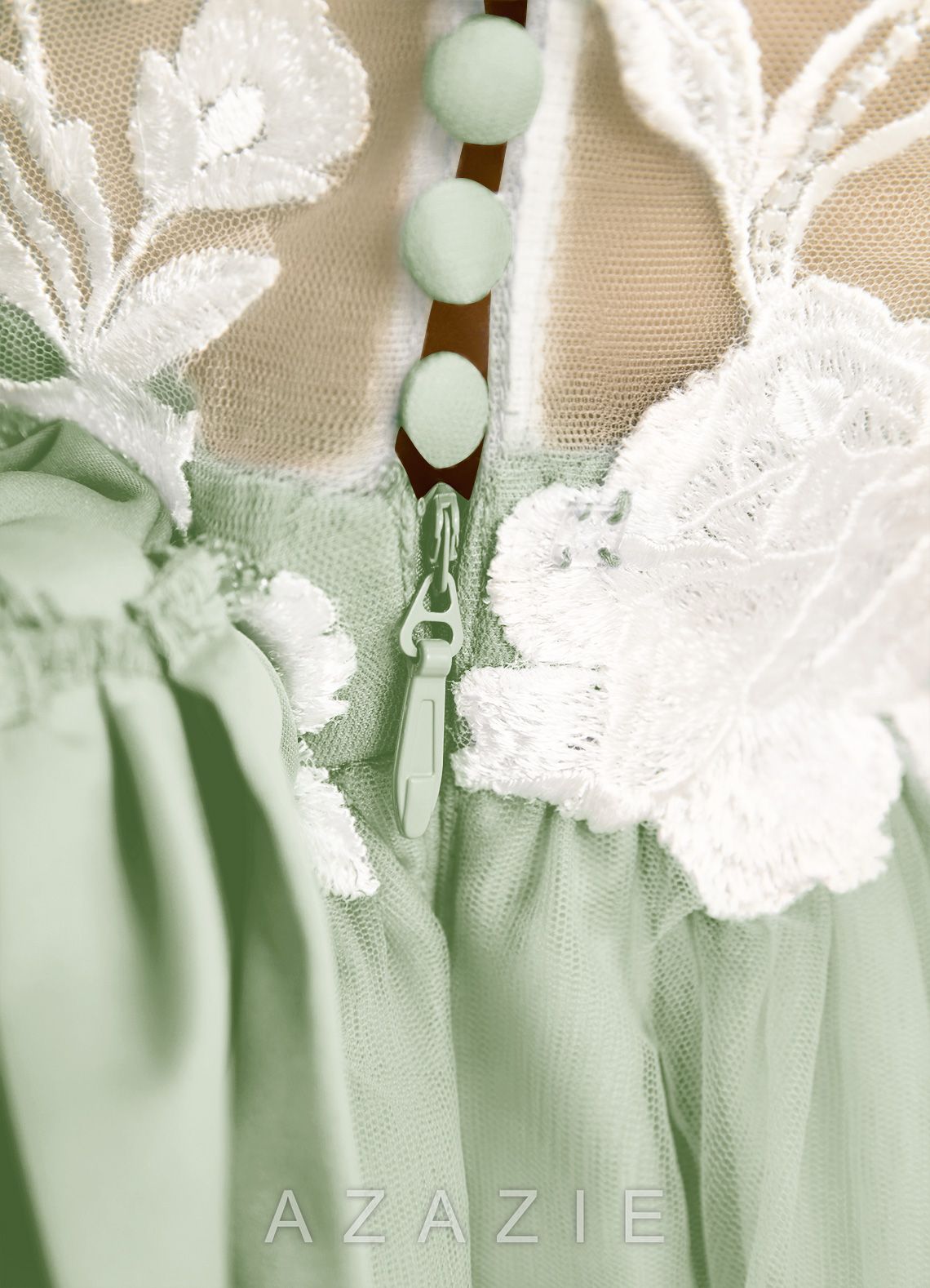 Azazie Sundae Dusty Sage Ball-Gown Lace Dress dusty_sage