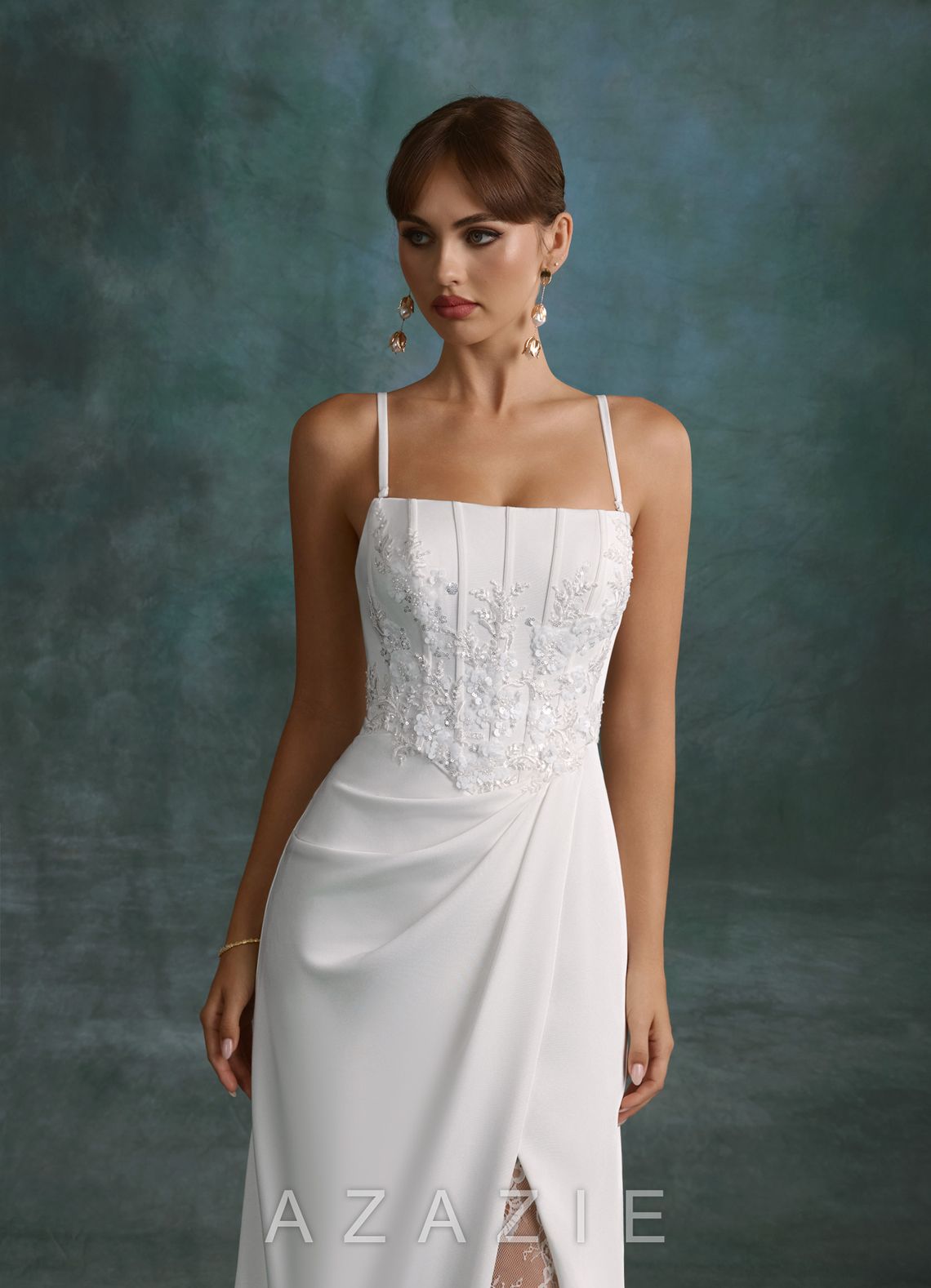 Azazie Shera Diamond White A-Line Strapless Crepe Back Satin Dress diamond_white
