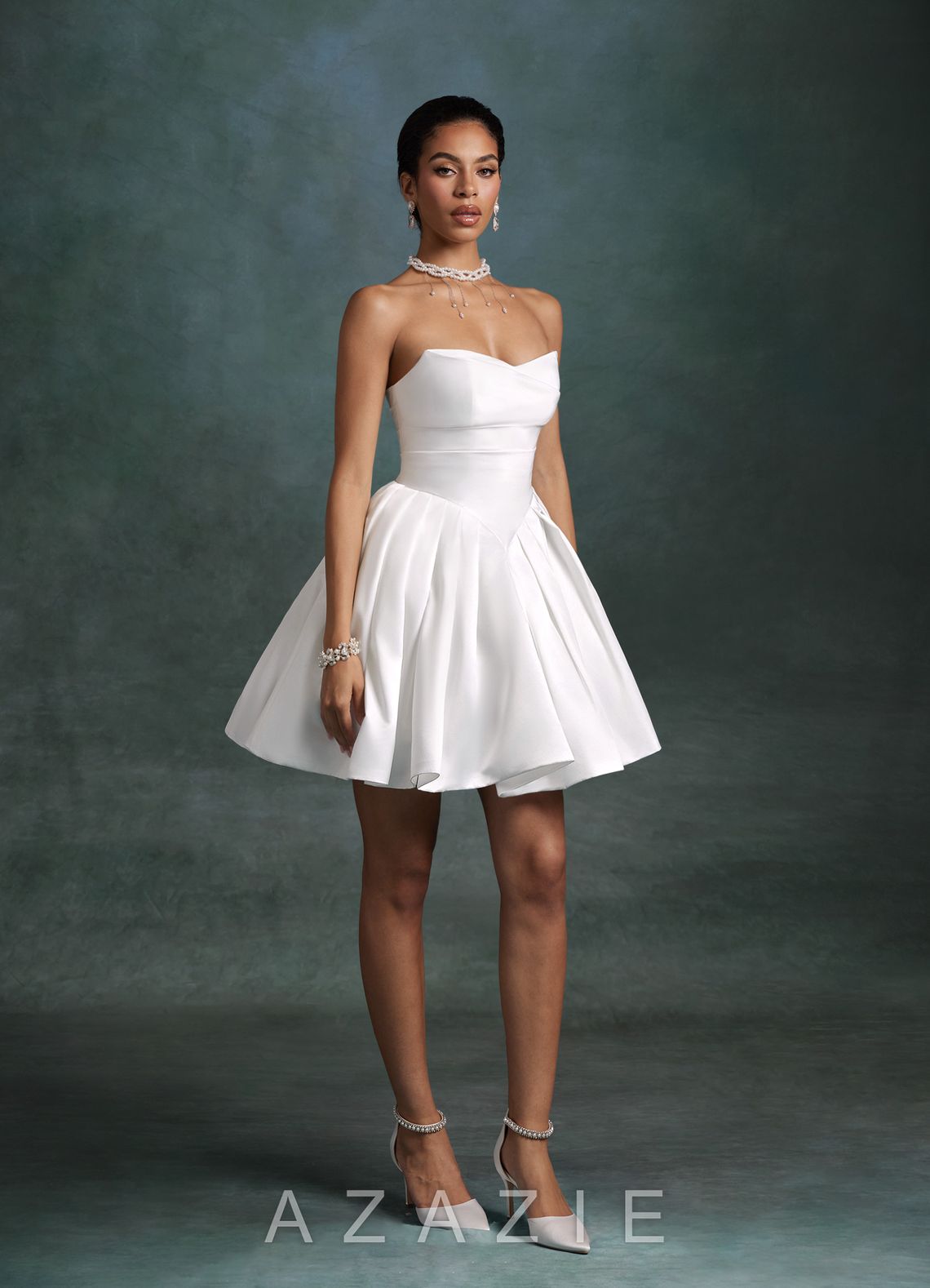 Azazie Daivey Diamond White Ball-Gown Strapless Matte Satin Dress diamond_white