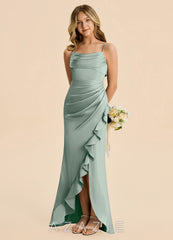 Azazie Mia Junior Agave Mermaid Pleated Stretch Satin Dress