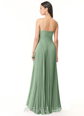 Azazie Vini Matcha A-Line V-Neck Pleated Chiffon Dress matcha