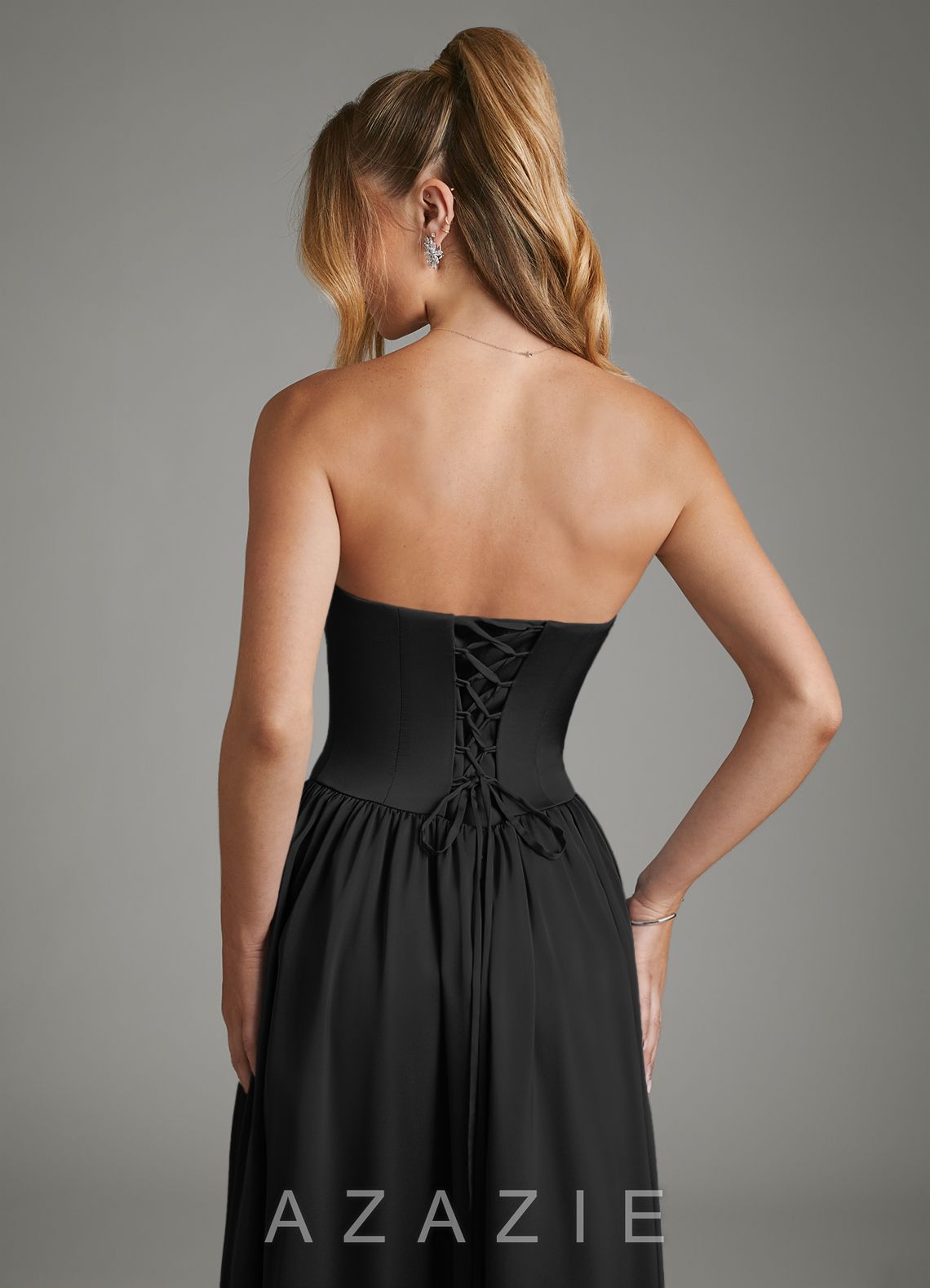 Azazie Arden Black A-Line Corset Stretch Satin Dress black