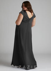 Azazie Allessia Stretch Satin Dress A-Line Pleated Stretch Satin Floor-Length Dress black