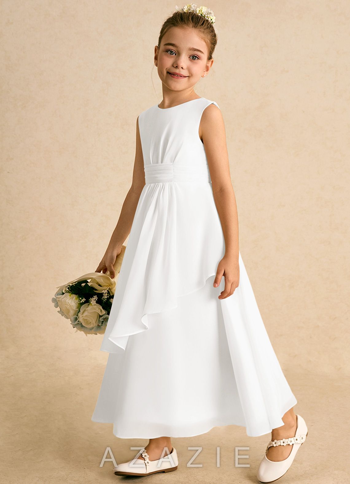 Azazie Edelweiss Ivory A-Line Pleated Chiffon Dress ivory