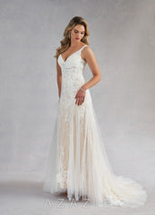 Azazie Konstantin Wedding Dress Diamond White Champagne Mermaid Sequins Tulle Dress diamond_white/champagne