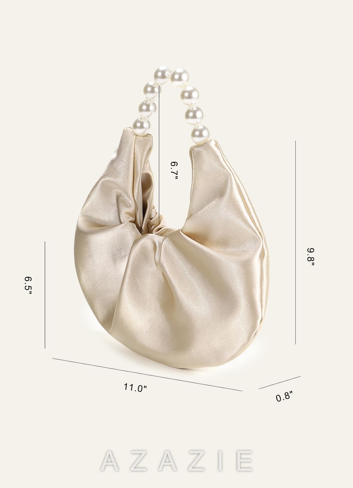Satin Pearl Handle Ruched Handbag  champagne