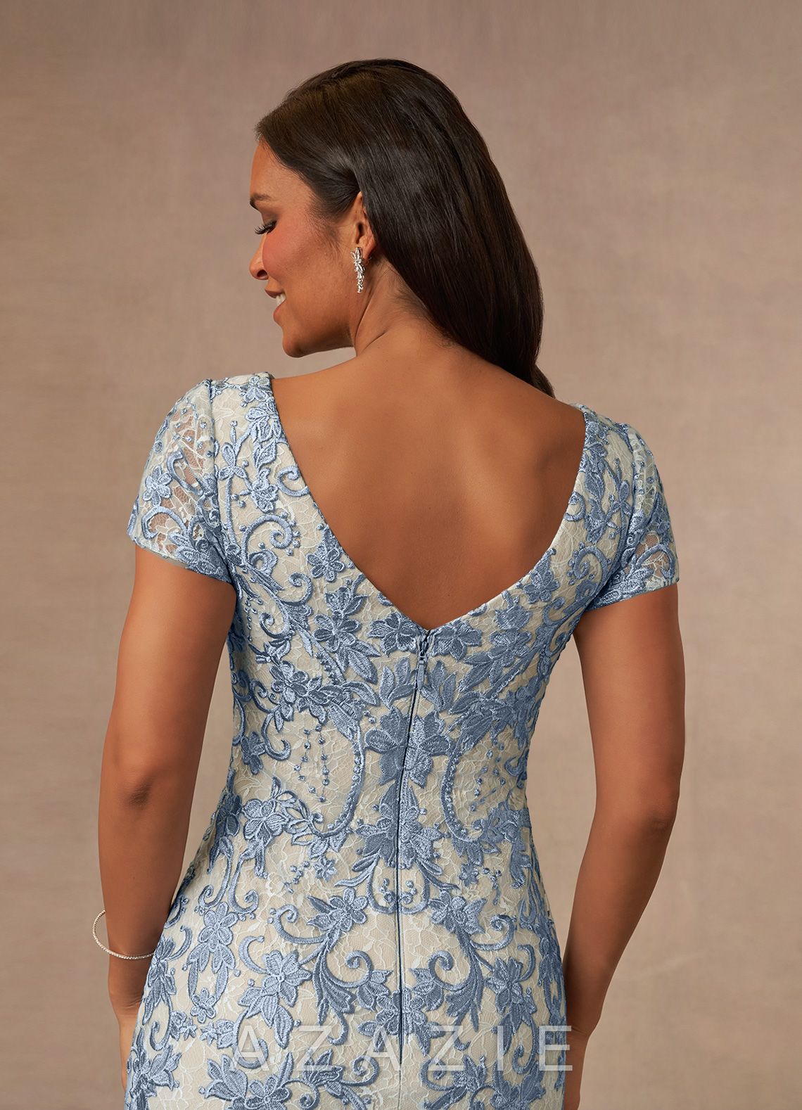 Azazie Alyssum Dusty Blue Sheath Scoop Lace Dress dusty_blue