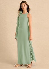 Azazie Manny Girls Formal Dusty Sage A-Line Pleated Chiffon Dress dusty_sage