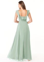 Azazie Jinny Agave A-Line Square Neckline Ruched Chiffon Dress agave